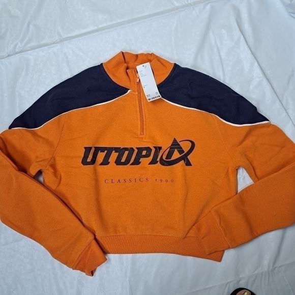 URBAN Outfitters Utopia‎ Half-Zip Sweatshirt orange -blue - Picture 4 of 11